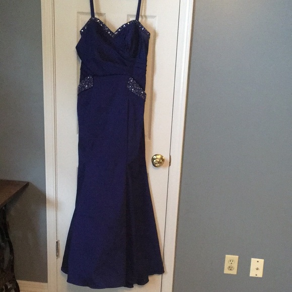 Royal Blue Beaded Mermaid Prom Dress - Picture 2 of 11